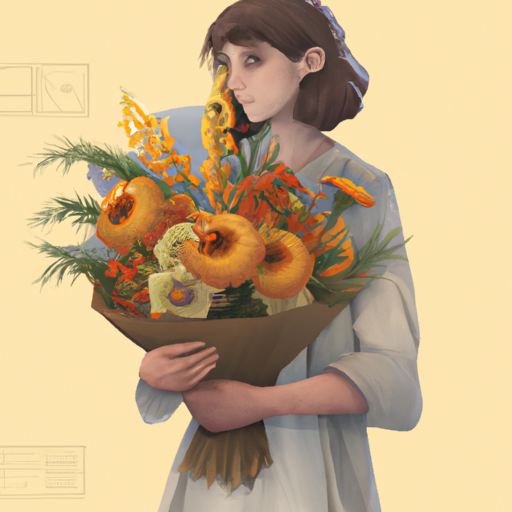 איור של אישה אוחזת בזר פרחים