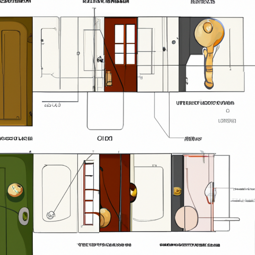 תרשים הממחיש את החלקים השונים של דלת ומנעול